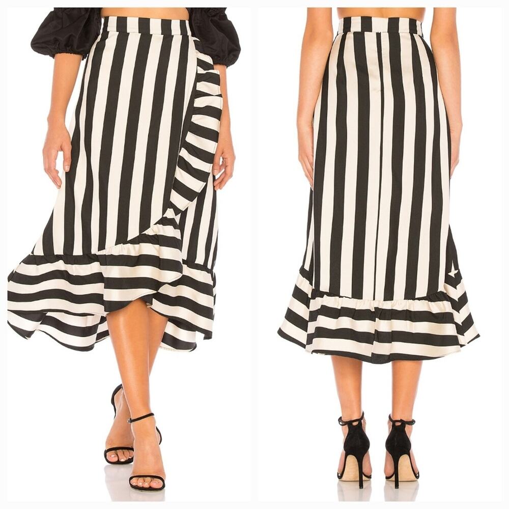 LPA Hi Low Ruffle Skirt in Black & White XS